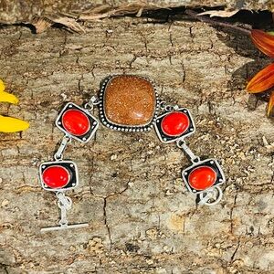 Sunstone Coral 925 Sterling Silver Bracelet